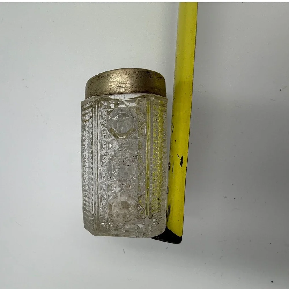 Vintage Antique Cut Glass Vanity Dresser Pot Jar Silver Tone Victorian Starburst